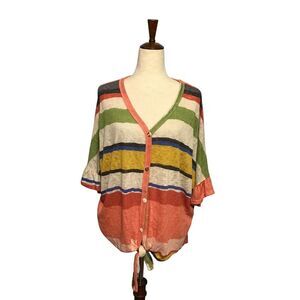 CY Fashions Oversized Striped Tie Front Top LG